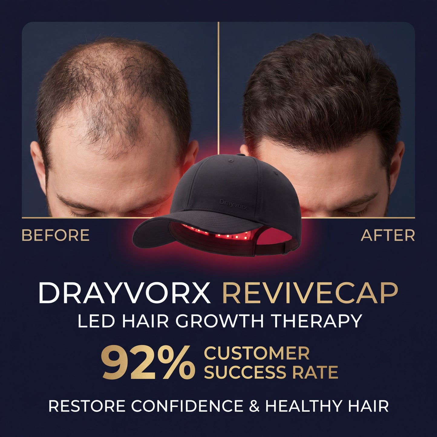 Woman using Drayvorx ReviveCap laser cap to treat female-pattern hair thinning at home