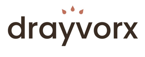 Drayvorx logo - lowercase sans-serif wordmark with terracotta mist droplets
