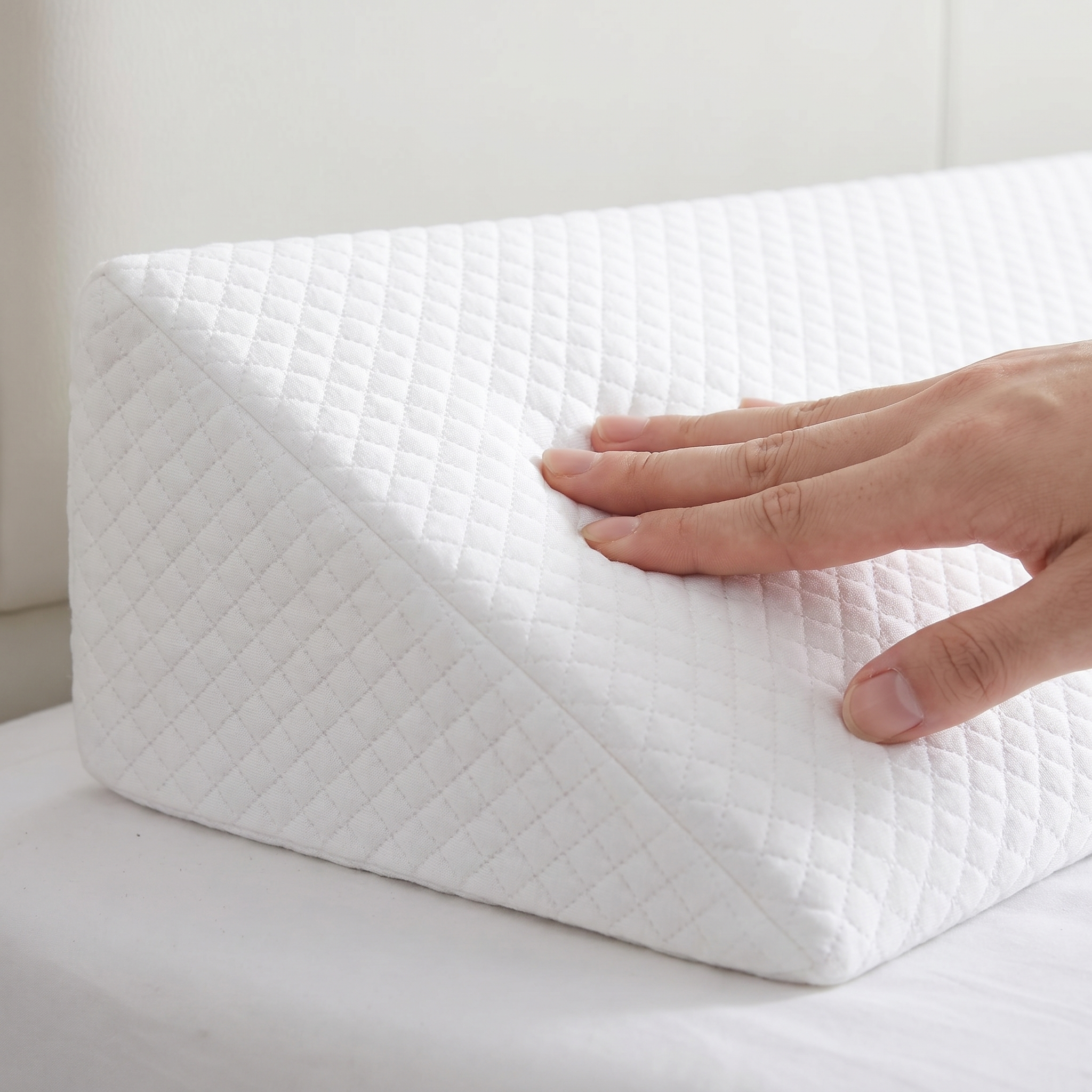 Macro detail of white diamond-quilted air-layer fabric of the AirWedge