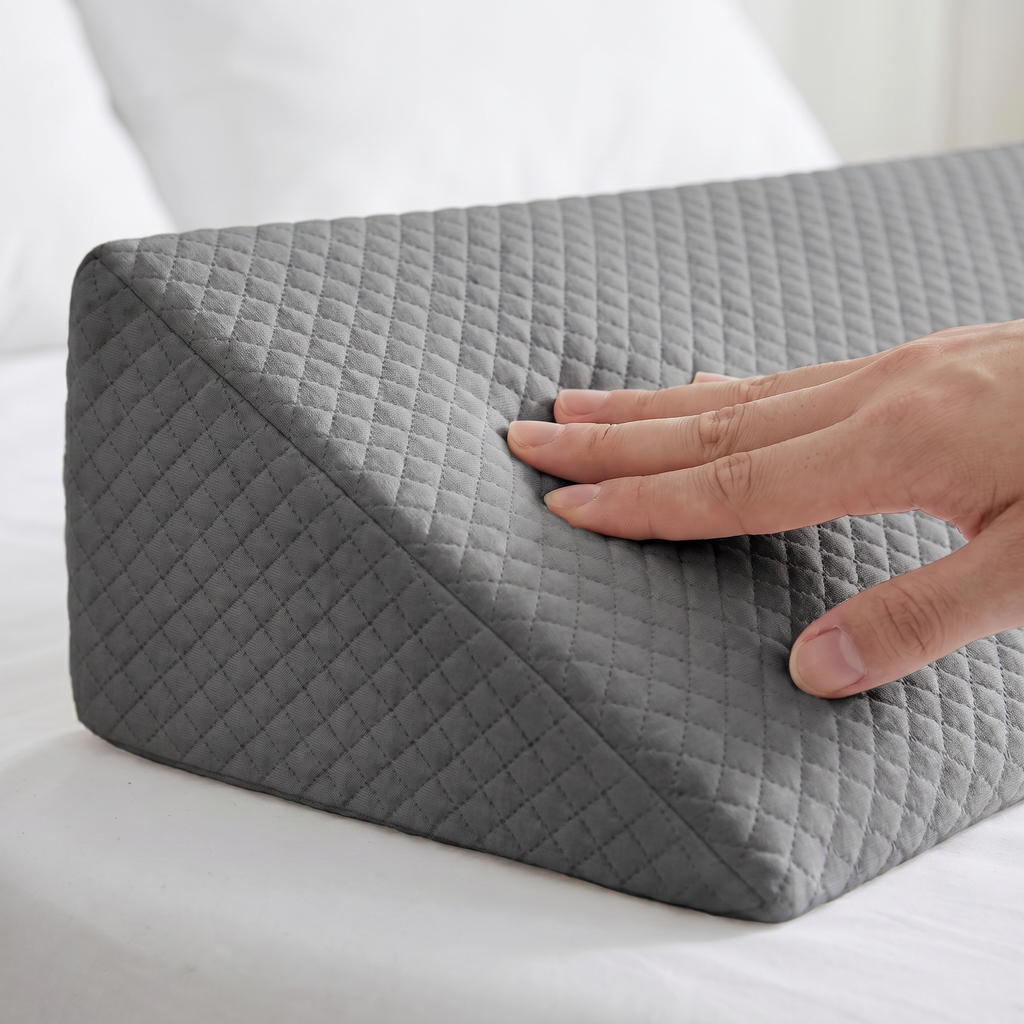 Macro detail of grey diamond-quilted air-layer fabric of the AirWedge
