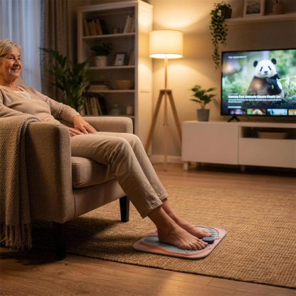 Using the foot massager while relaxing at home