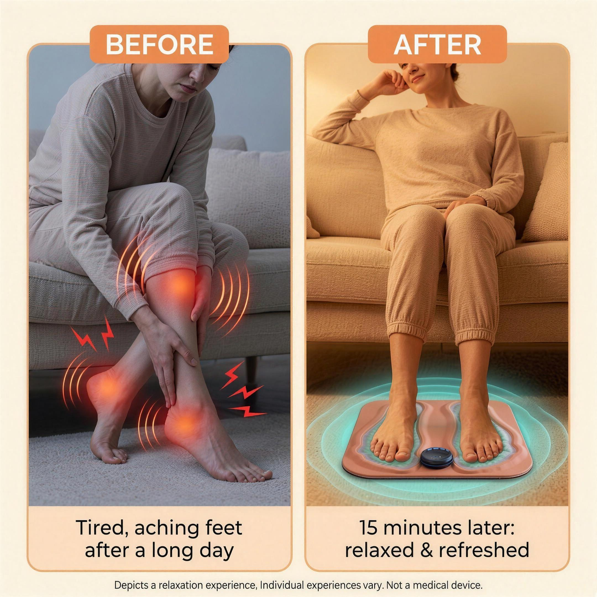 Before and after: tired feet to relaxed feet