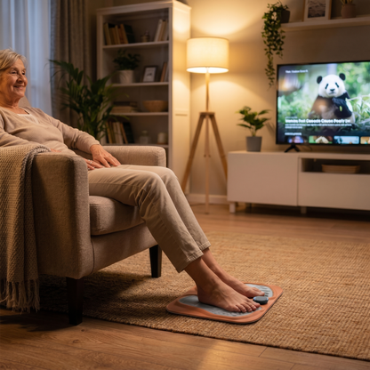 Using the foot massager while relaxing at home