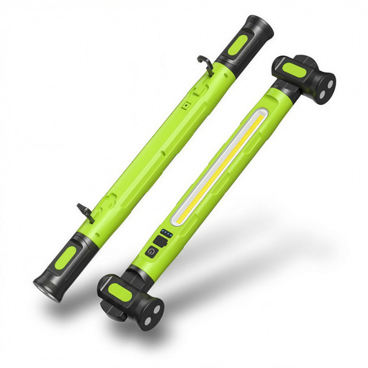 VorxBeam magnetic work light - front COB panel and back hooks studio hero
